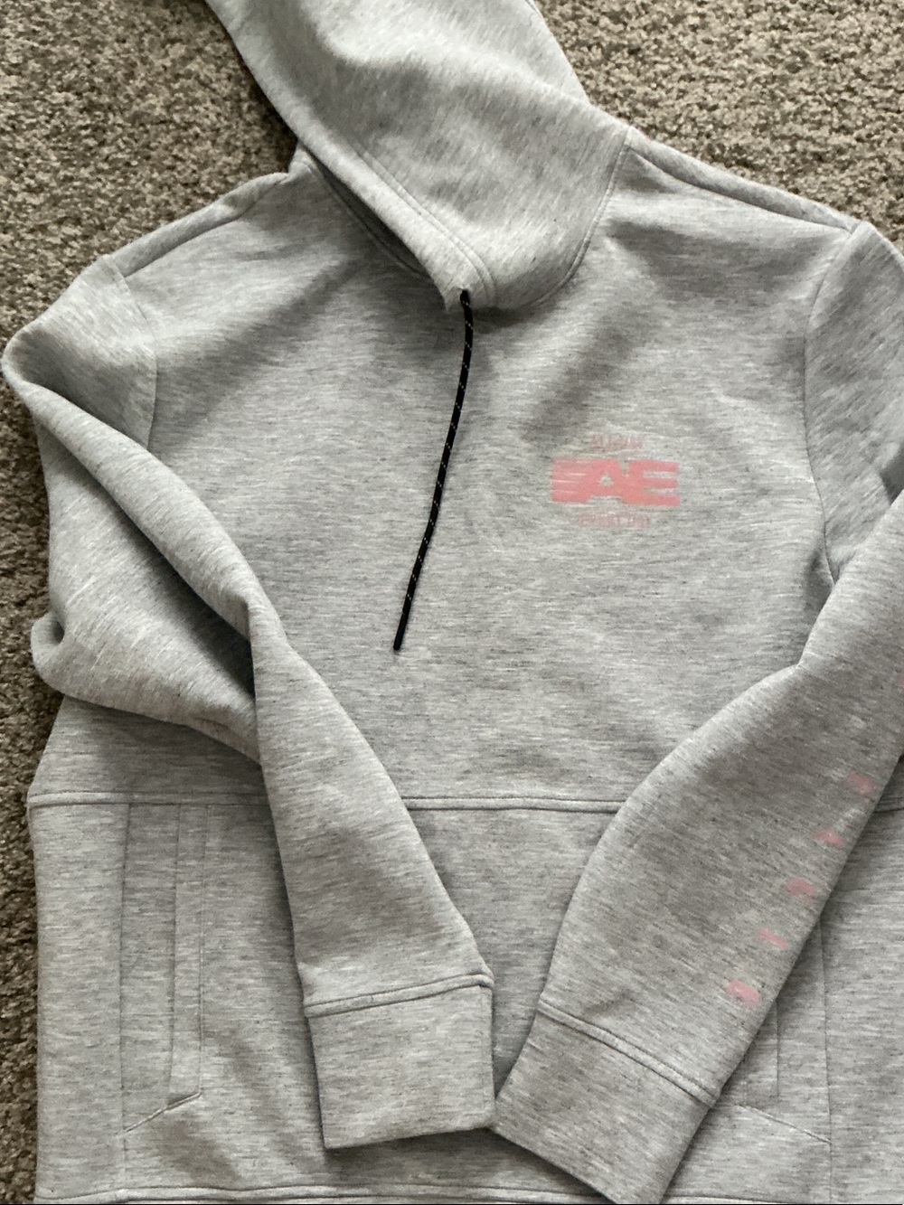 American Eagle Outfitters Heather Gray Hoodie with Pink Logo